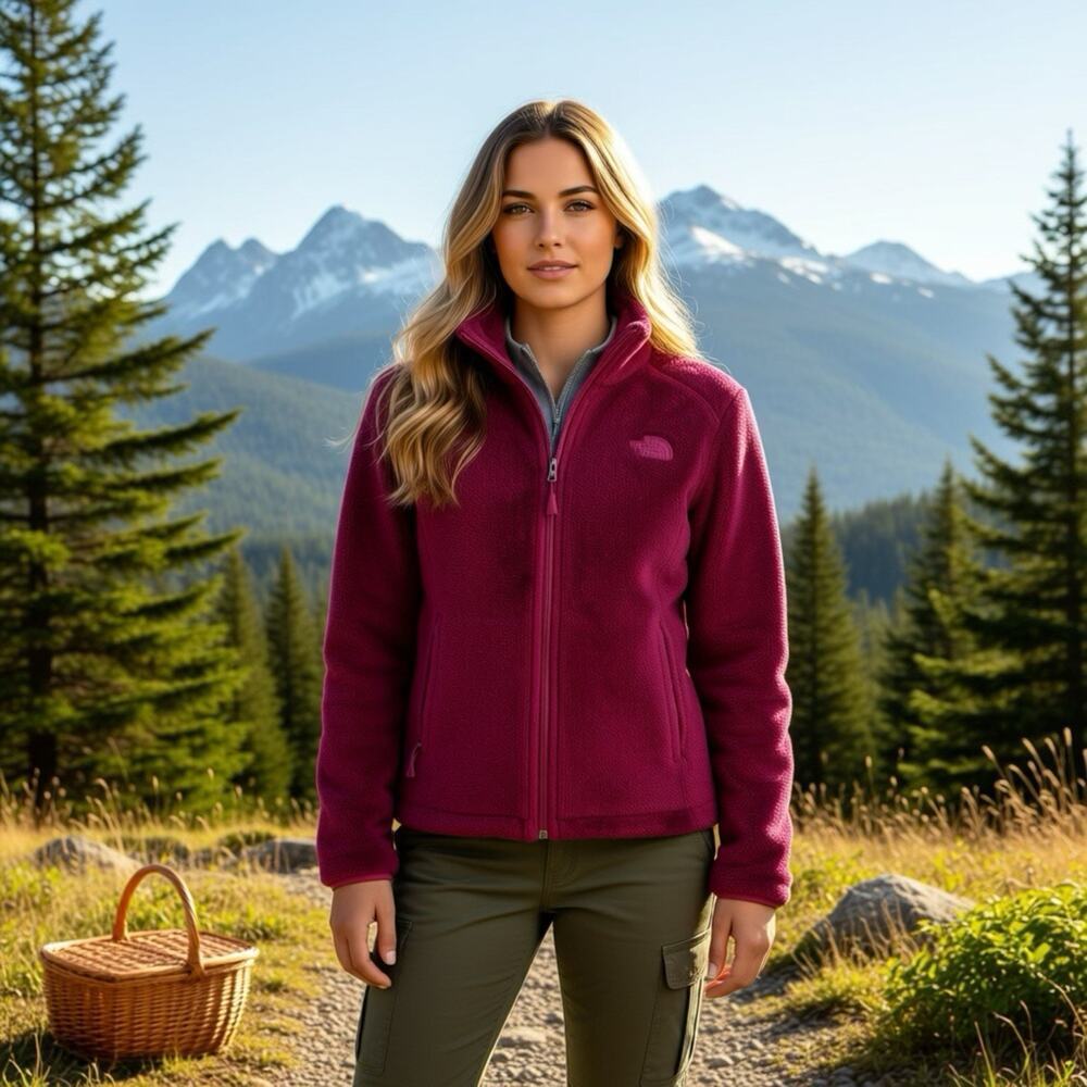 The North Face Outdoors Jacket Women XS Purple Full Zip Fleece Embroidered Logo